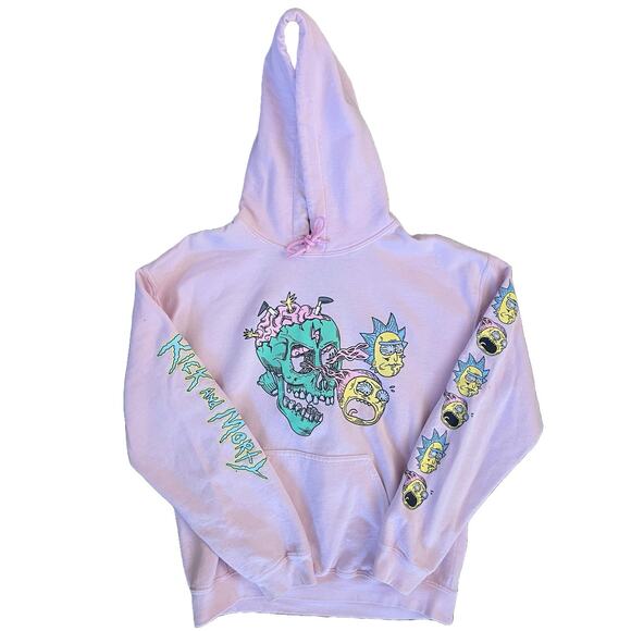 Rick and Morty Acid Skull Pink Hoodie Sweatshirt - Picture 2 of 10